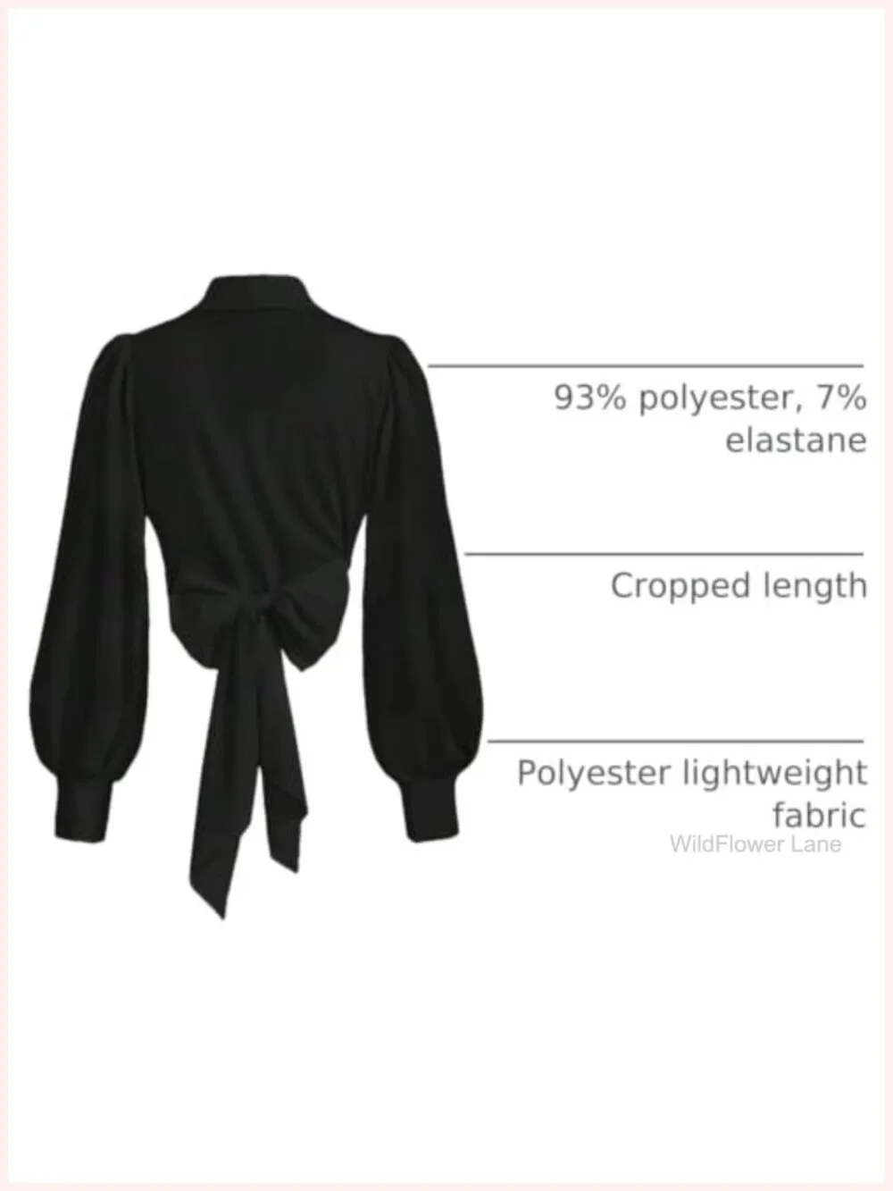 Women's Cropped Self Tie Wrap Blouse Long Bishop Sleeve Polyester Button Down